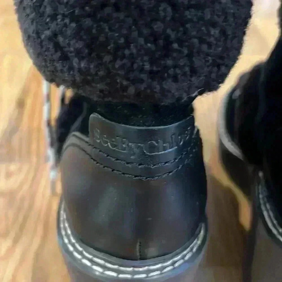 See By Chloe Women's Suede Shearling Trim Ankle Boots Size 41 - Picture 4 of 11